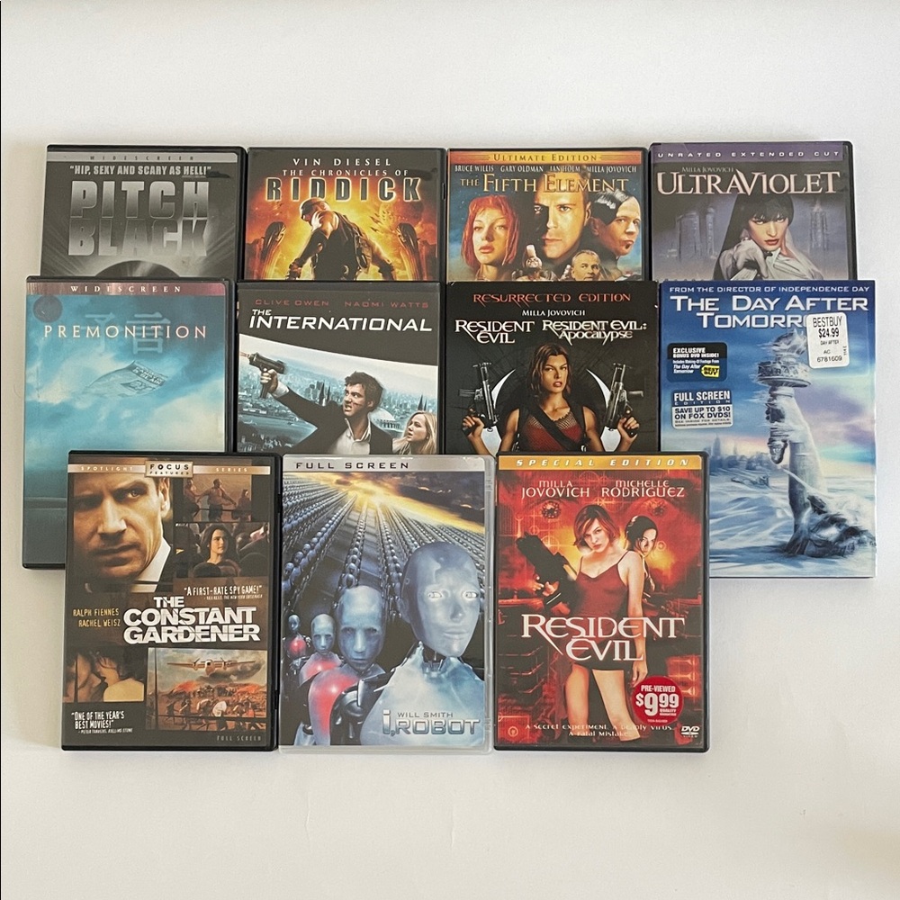Sci-Fi DVD Lot: Resident Evil, Riddick, Pitch Black, I Robot, Fifth Element...